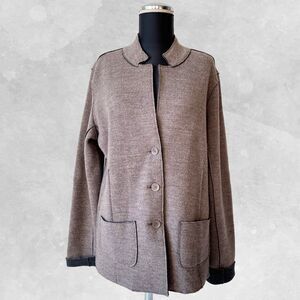 Eileen Fisher Brown Merino Wool Double Knit Felt Collar Shaped Jacket - Size M